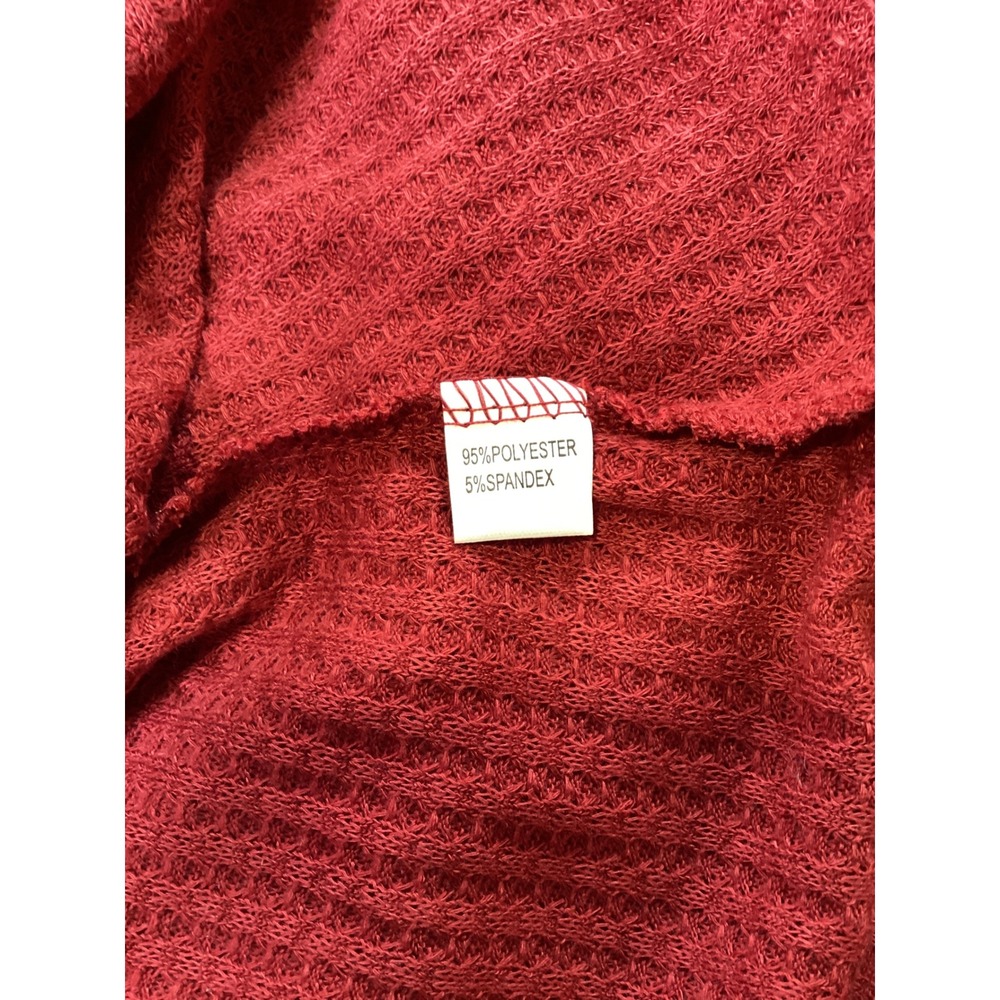 Inwech L NWT Red Waffle Knit Tie Front Button Down Long Sleeve Thermal Top Boho - Picture 3 of 7